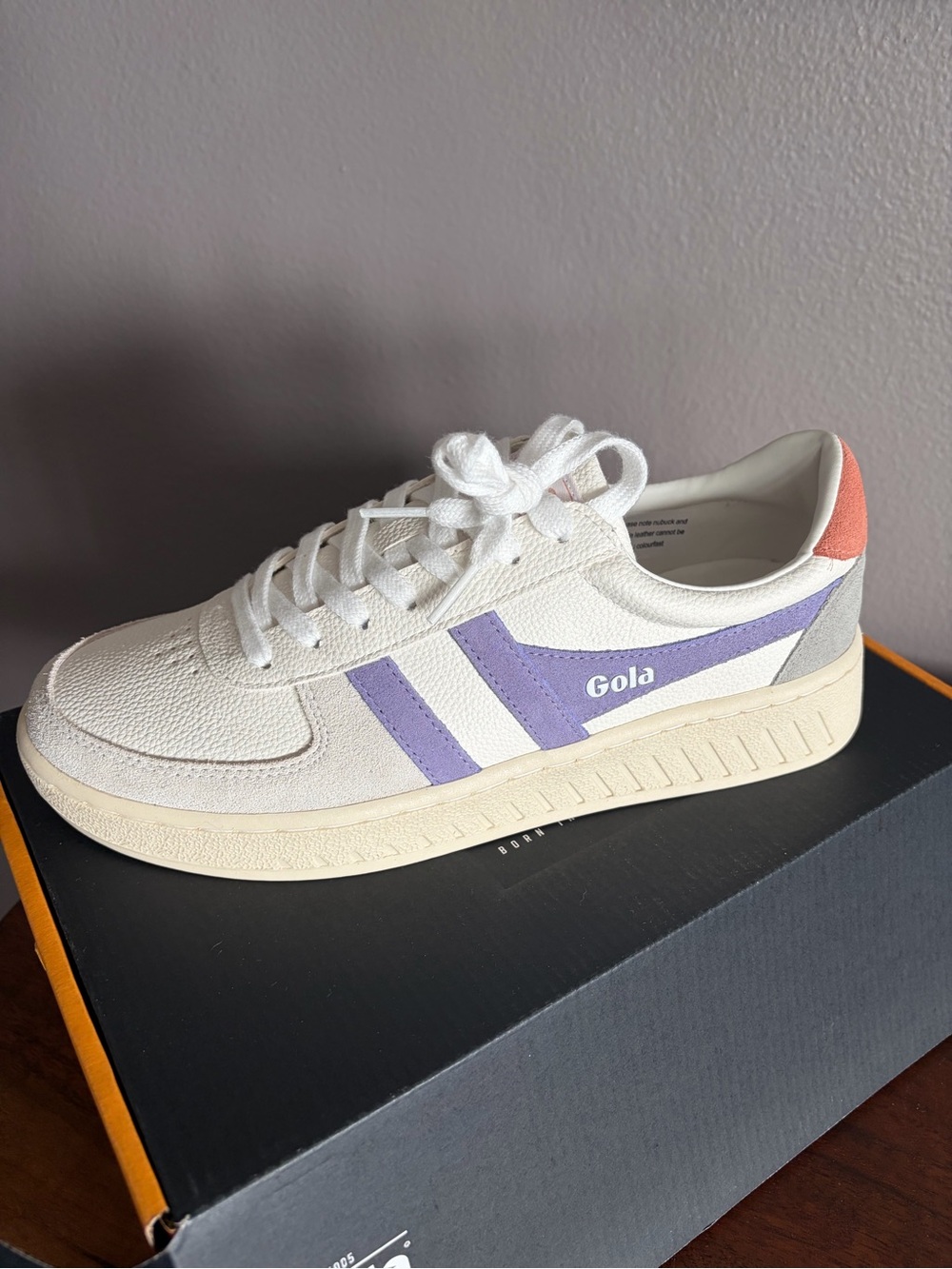 Gola Women's Cream Sneakers with Lilac Stripes and Coral Heel